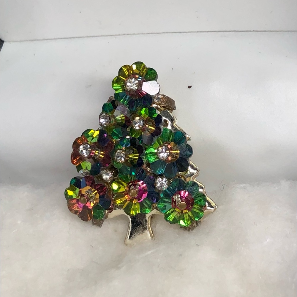 Ruby Lane Margarita Rivoli Crystal & Rhinestone Christmas Tree Brooch Pin - Picture 5 of 9